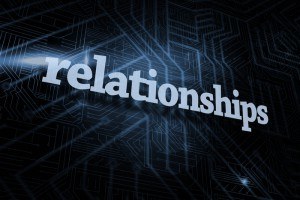The word relationships against futuristic black and blue background