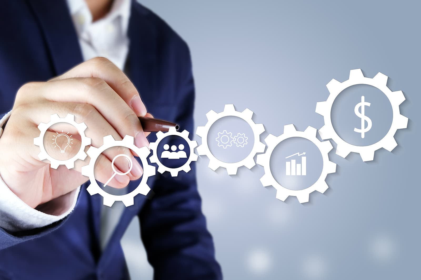 Businessman pointing virtual screen.
